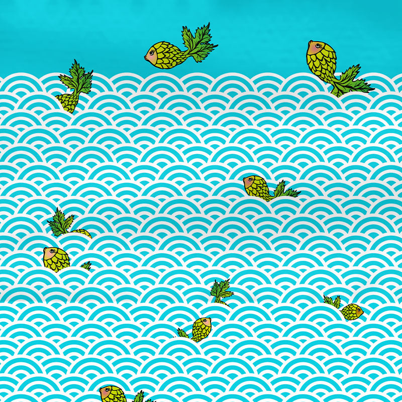 Swimming Hop Fish Tea Towel- Light Blue