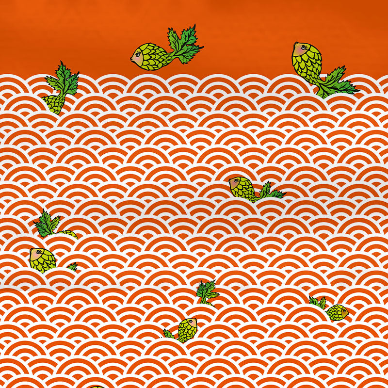 Swimming Hop Fish Tea Towel- Orange